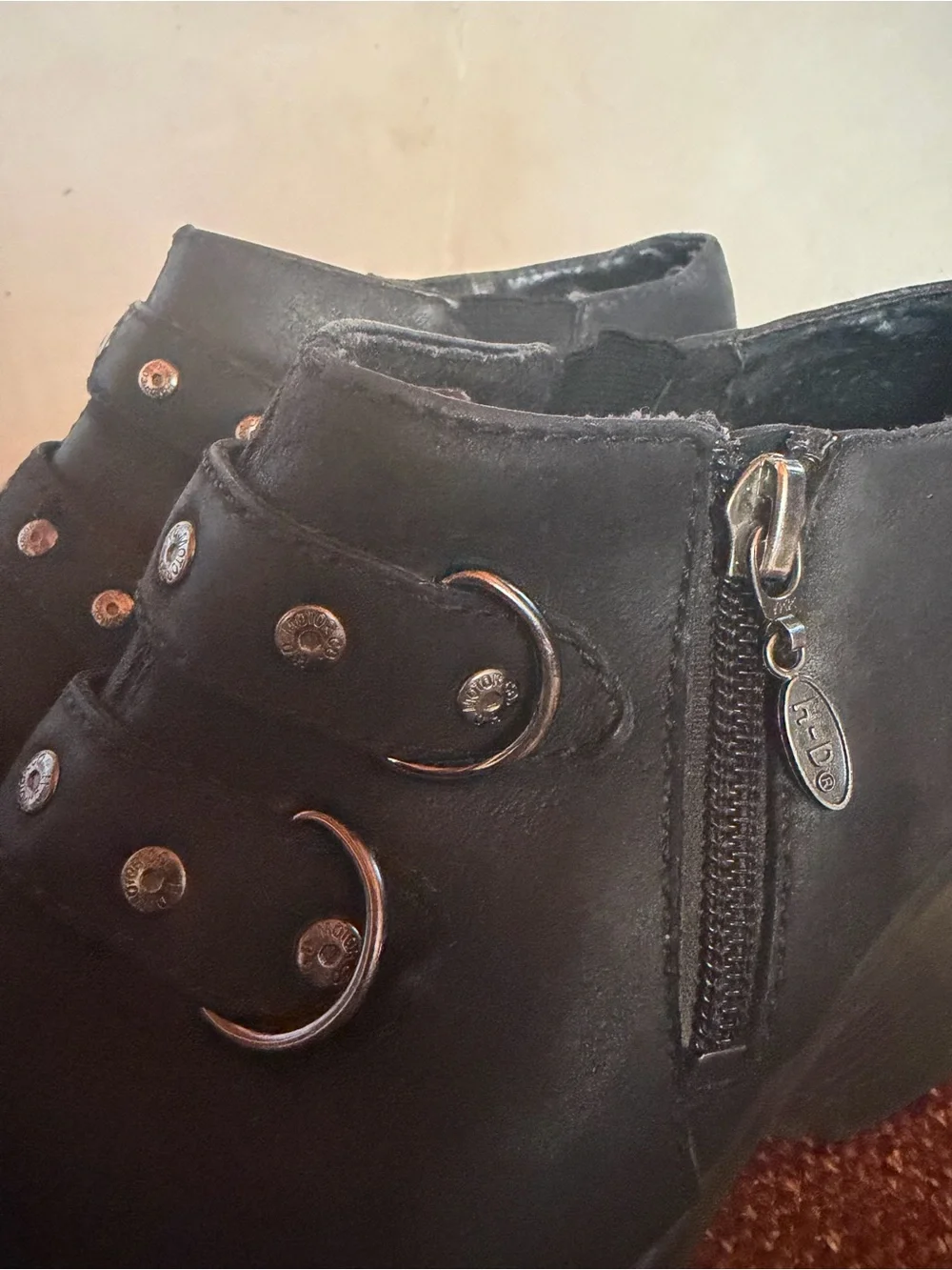 Y2K Harley-Davidson Black Chunky Heel Ankle Booties with Buckle Straps
